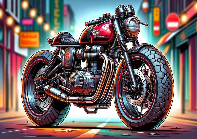 Cartoon Royal Enfield Continental GT Motorcycle Art | Di-Bond