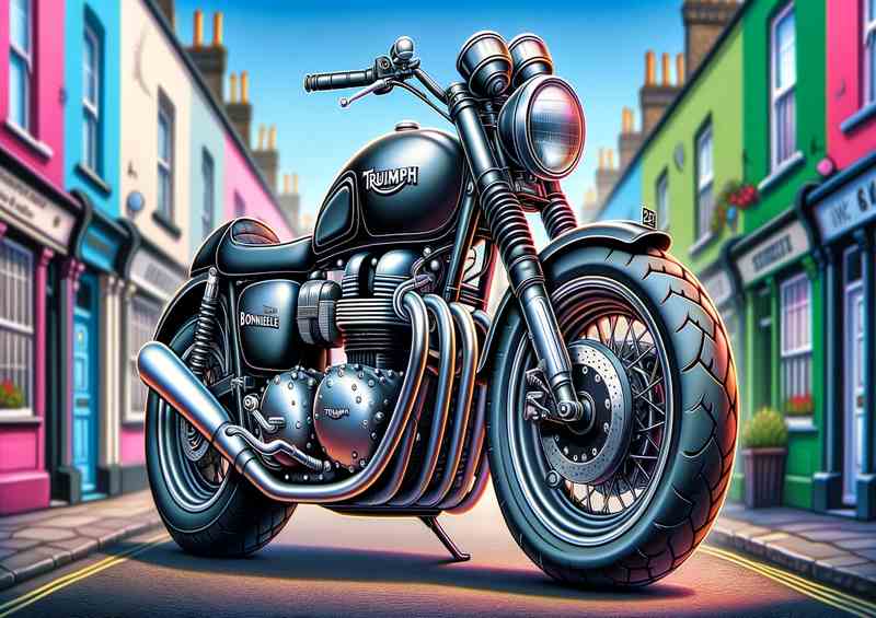 Cartoon Triumph Bonneville Motorcycle Art | Canvas