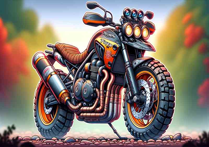 Cartoon Triumph Tiger 900 Motorcycle Art | Canvas