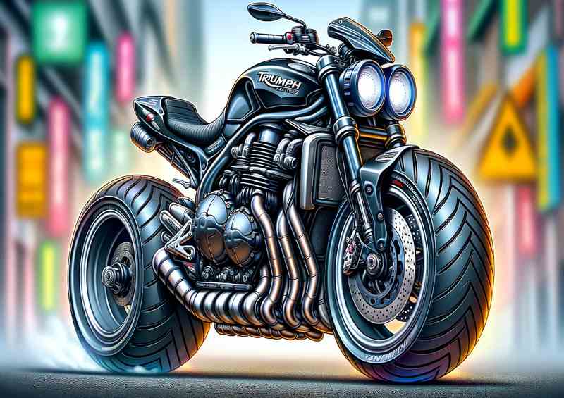 Cartoon Triumph Triple Speed Motorcycle Art | Poster