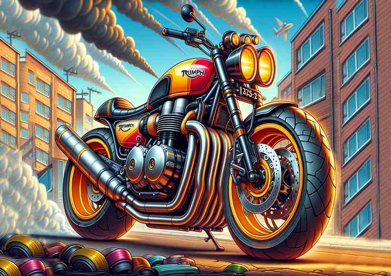Cartoon Triumph X75 Hurricane Motorcycle Art | Di-Bond