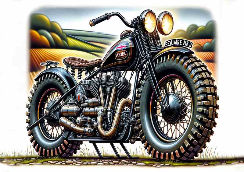 Cool Cartoon Ariel Square 4 MK2 Motorcycle Art | Poster