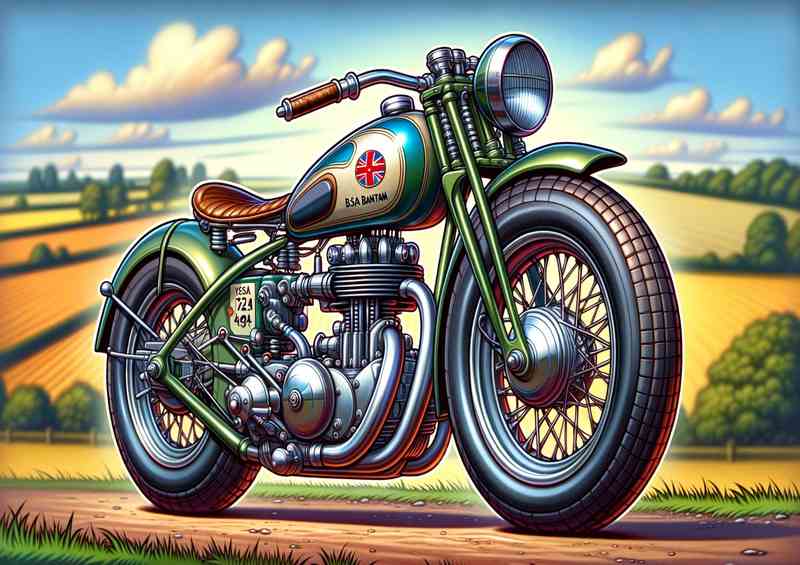 Cool Cartoon BSA Bantam Motorcycle Art | Poster