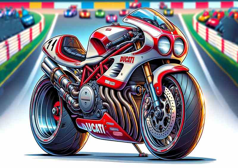 Cool Cartoon Ducati 900SS Motorcycle Art | Poster