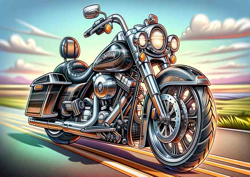 Cool Cartoon Harley Davidson Road King Motorcycle Art | Canvas