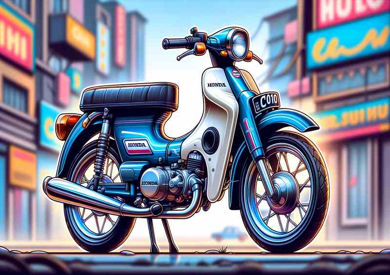 Cool Cartoon Honda C100 Super Cub Motorcycle Art | Di-Bond