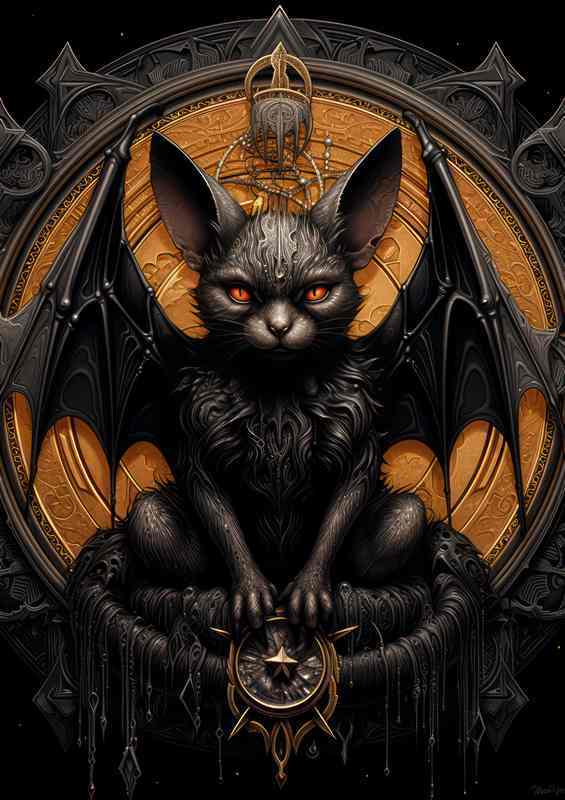 A bat sitting on the moon and holding a pentagram | Poster
