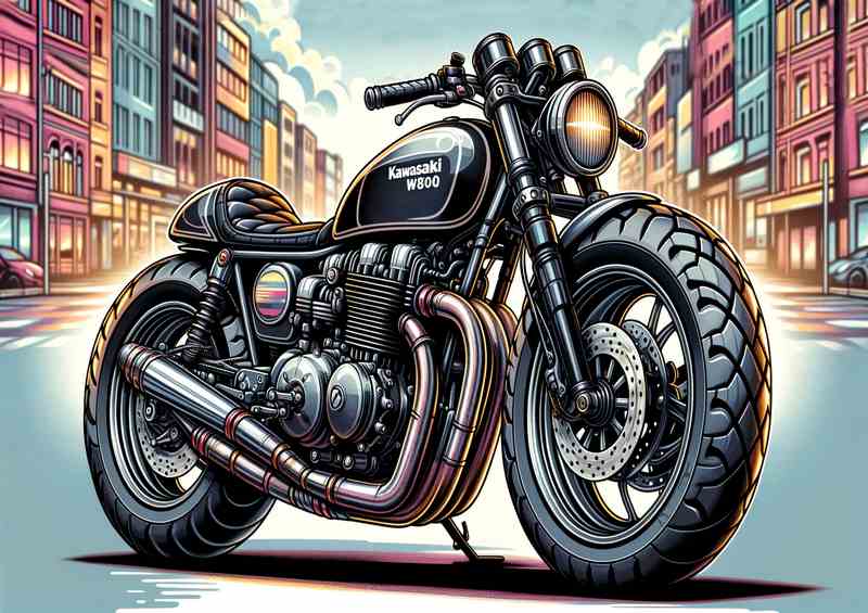 Cool Cartoon Kawasaki W800 Motorcycle Art | Di-Bond