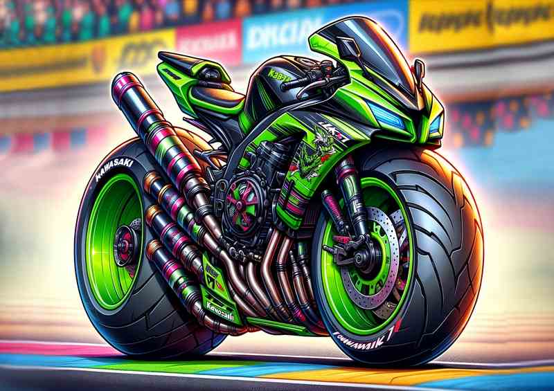 Cool Cartoon Kawasaki ZX 10 Tomcat Motorcycle Art | Canvas