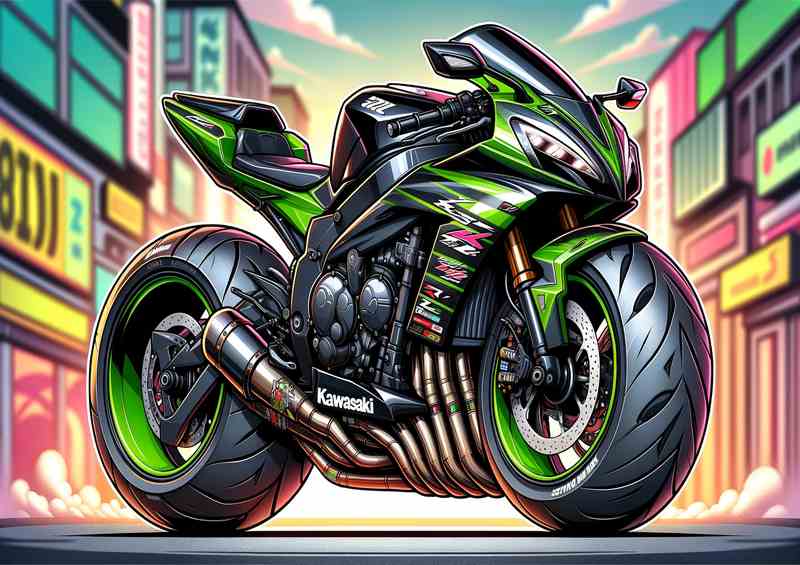 Cool Cartoon Kawasaki ZZR600 Motorcycle Art | Canvas