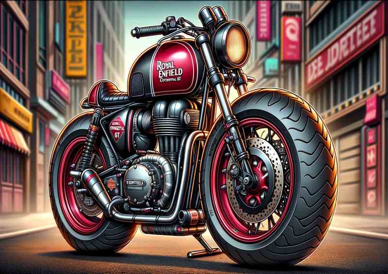 Cool Cartoon Royal Enfield Continental GT Motorcycle Art | Di-Bond