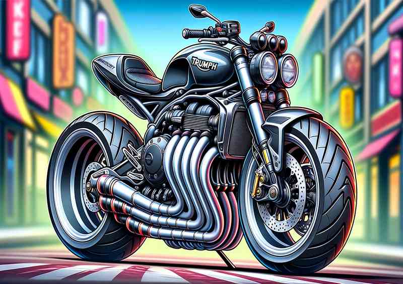 Cool Cartoon Triumph Triple Speed Motorcycle Art | Poster