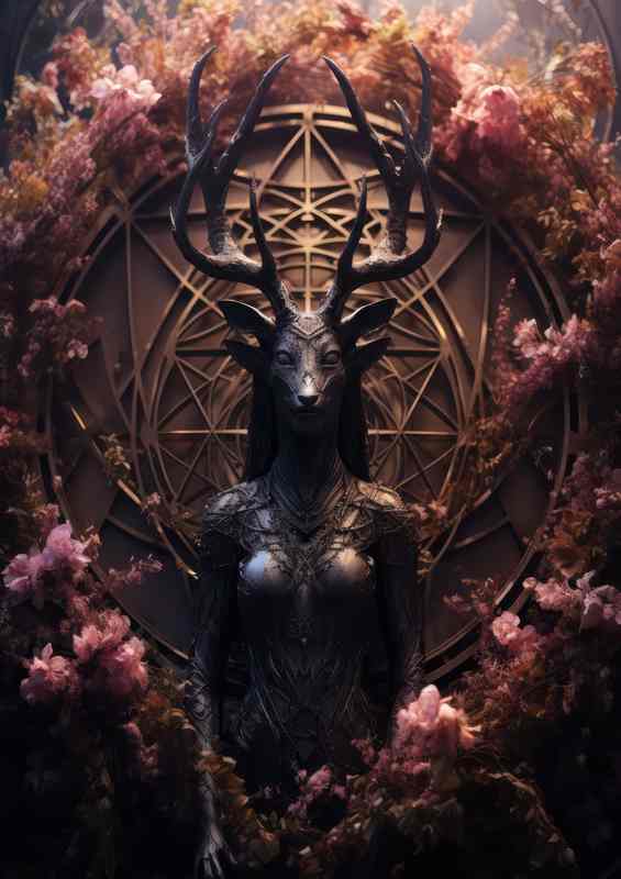 A pentagram is surrounded by trees and flowers | Canvas