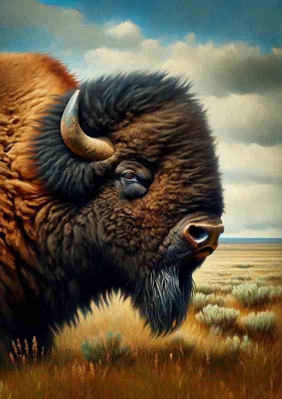 Bison in Natural Habitat head of a powerful bison | Poster