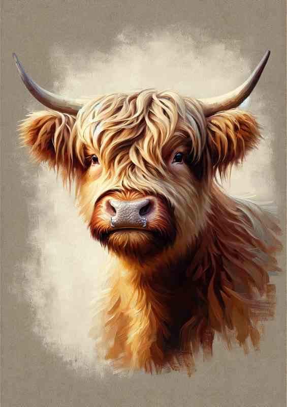 Charming Highland Cow Head - Oil Painting style | Poster