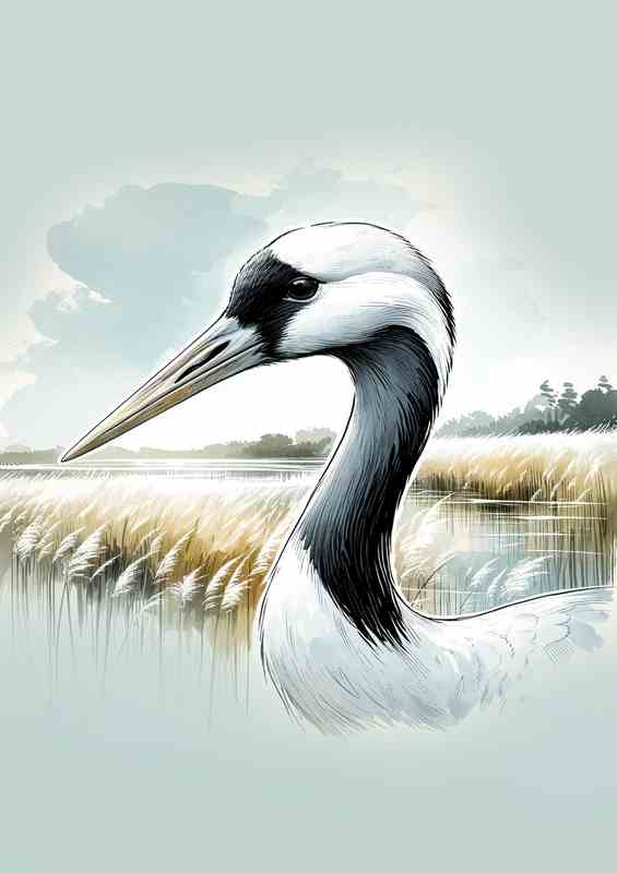 Elegant Crane in Tranquil Marsh | Poster
