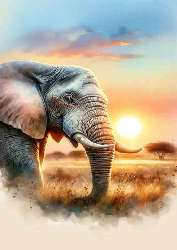 Elephant Serene Savannah Sunrise | Di-Bond