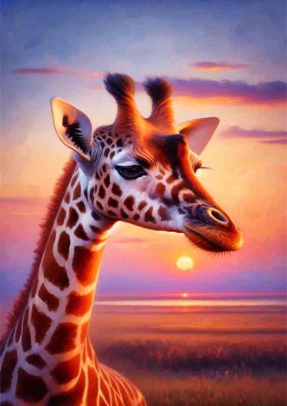 Gentle Giraffe in Savannah Sunset great colours | Poster