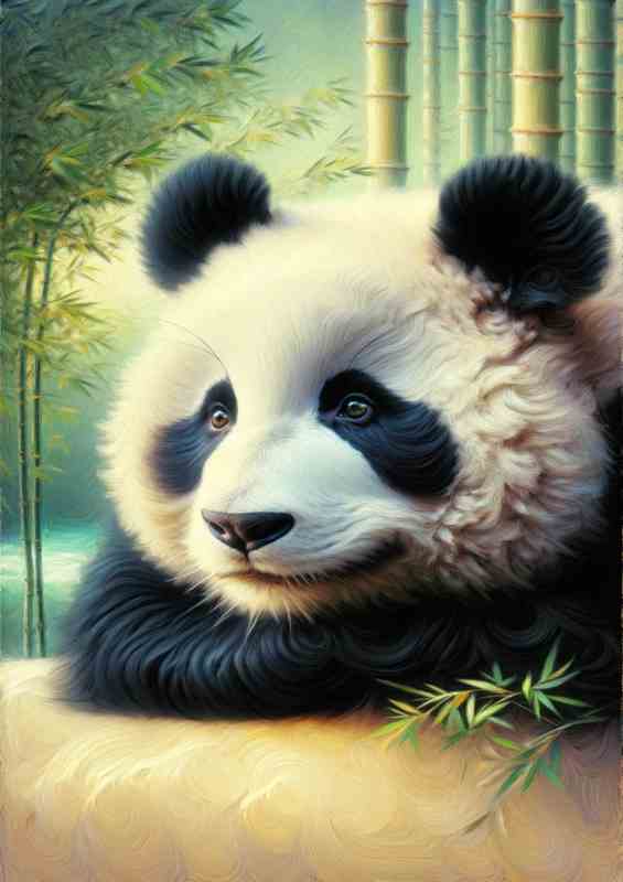 Gentle Panda Dream style of Oil Painting | Poster