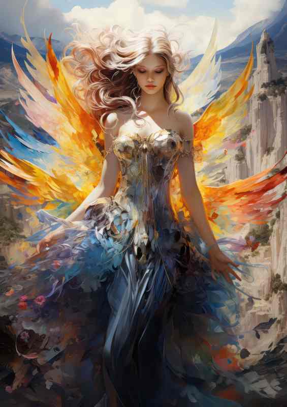 Angel with beautiful coloured wings | Poster