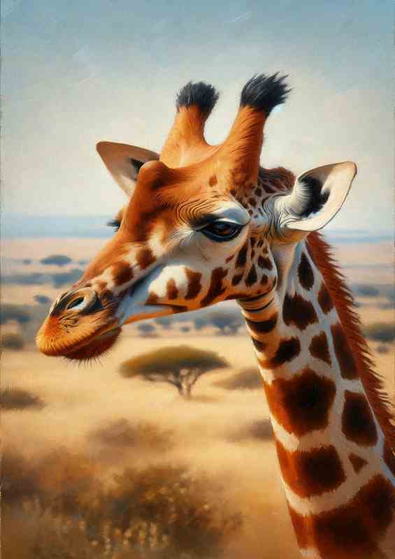 Giraffe in Natural Habitat Oil Painting style art | Di-Bond