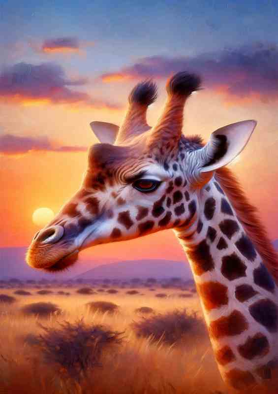 Giraffe in Savannah Sunset Oil Painting style | Canvas