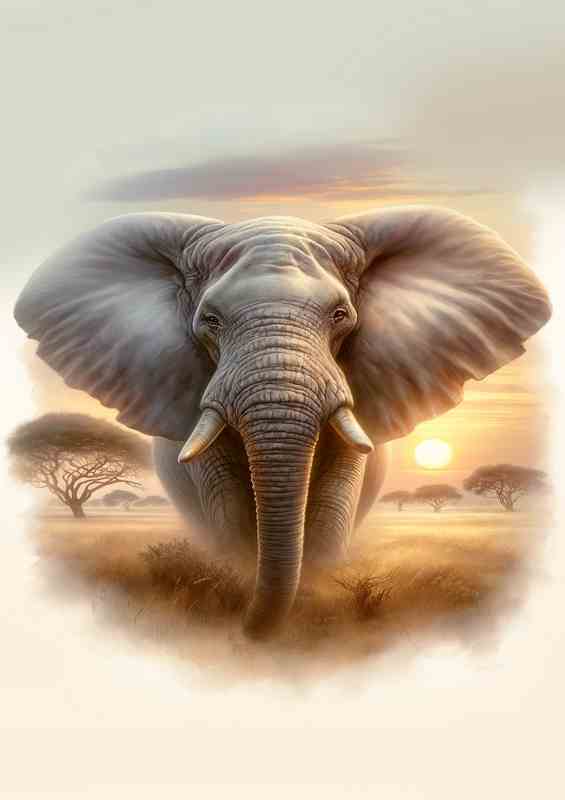 Graceful Elephant Serene Savannah Sunrise | Poster