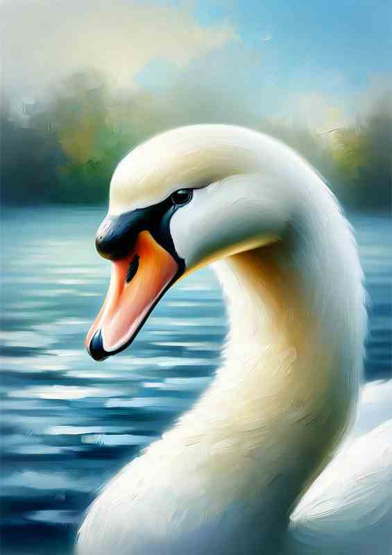 Graceful Swan in Serene Lake Oil Painting look | Canvas