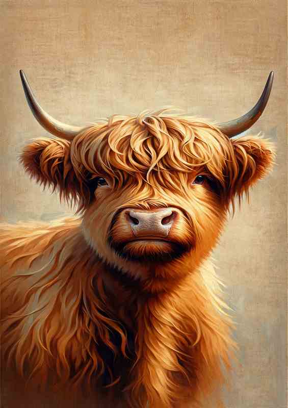 Highland Cow Head Oil Painting Charm look | Poster