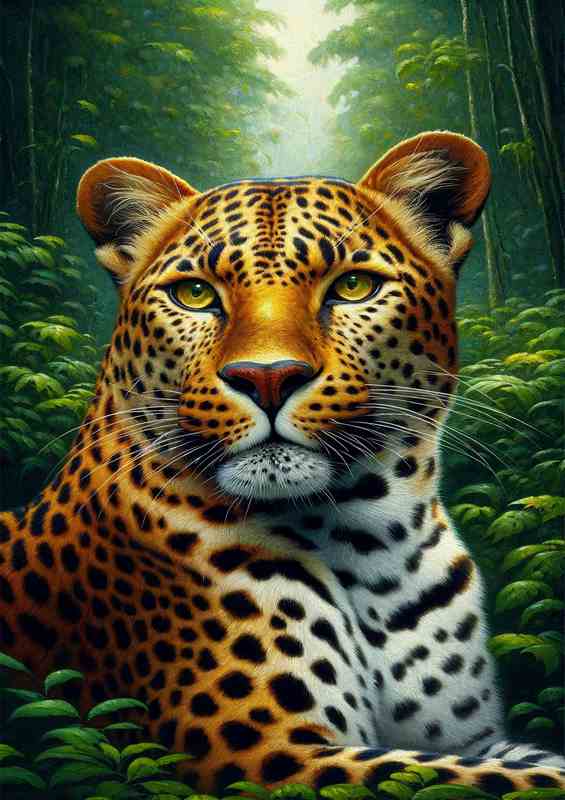 Leopard in Lush Greenery Oil Painting look | Canvas