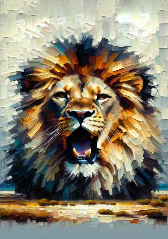 Lion Roar head in the style Palette Knife Oil Artwork | Di-Bond