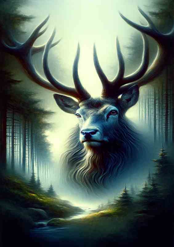 Magnetic Stag in Misty Forest mystical and magical | Di-Bond