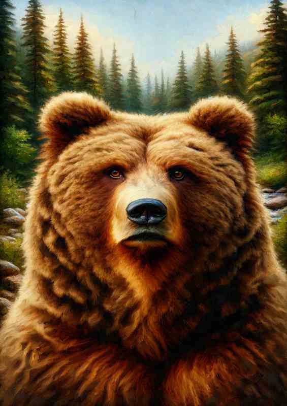 Majestic Bear in Wilderness in a Oil Painting look | Poster
