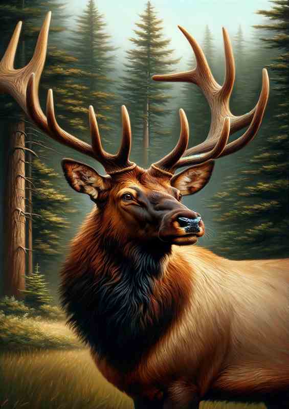 Majestic Elk in Forest Setting oil painting style | Canvas