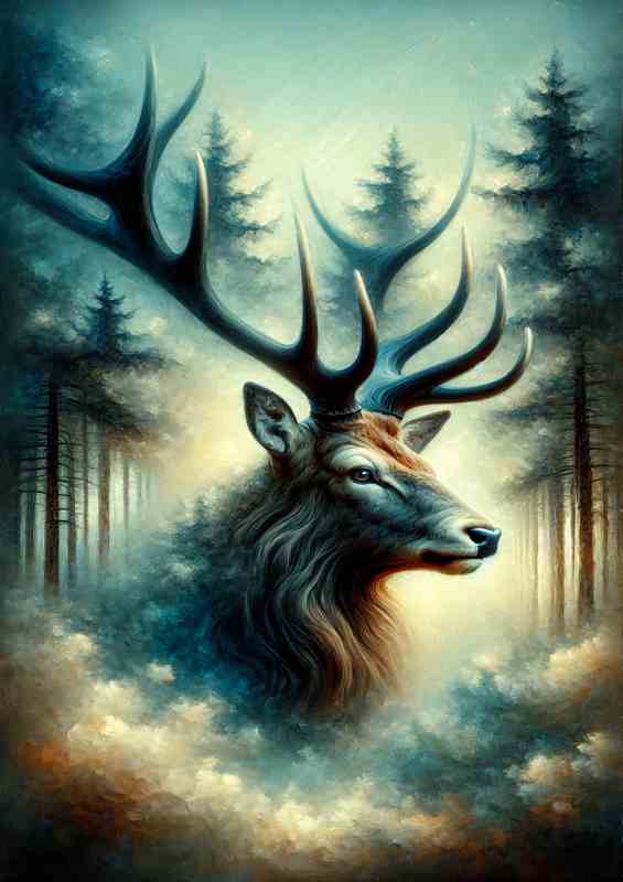 Misty Forest the head of a magnetic stag | Canvas