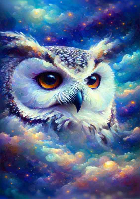 Owl Gaze Impressionist Night Sky head | Canvas