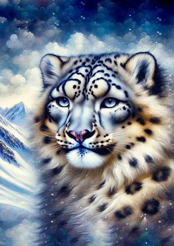 Snow Leopard Elegance Oil style Art | Poster