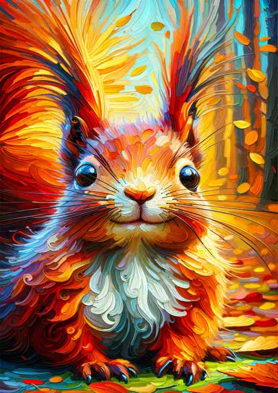 Squirrel Mischief Vibrant Oil Painting style | Canvas
