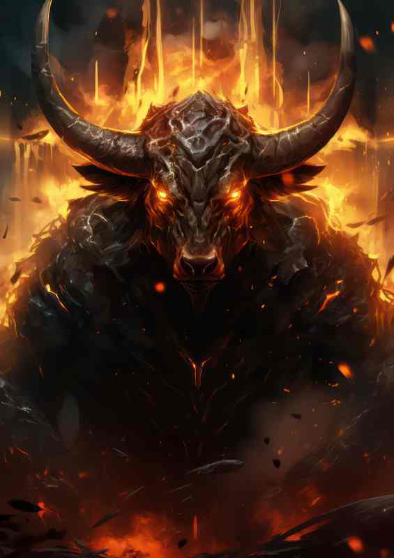 Bull in a fantasy battle red firey eyes | Poster