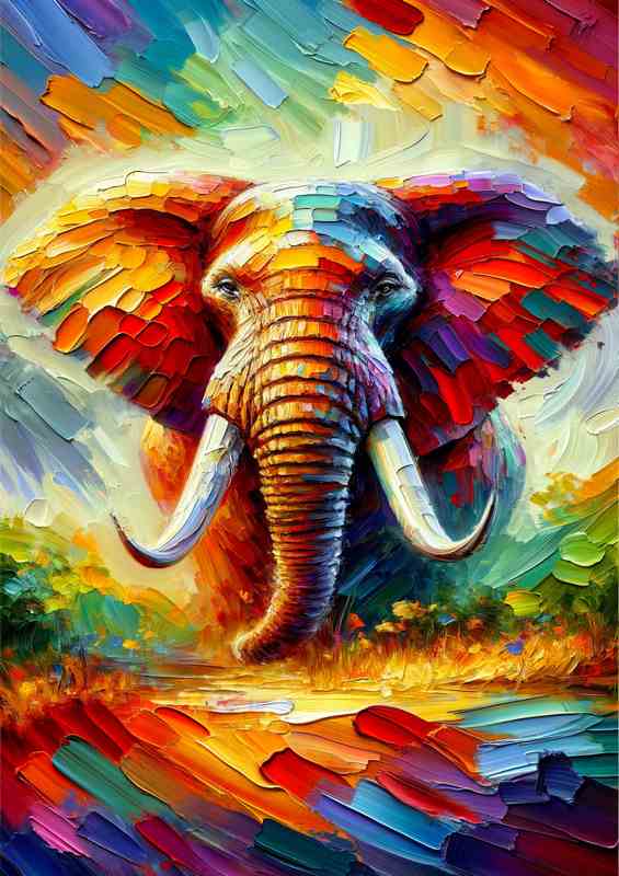 Vibrant Elephant Majesty Palette Knife Art style | Metal Poster
