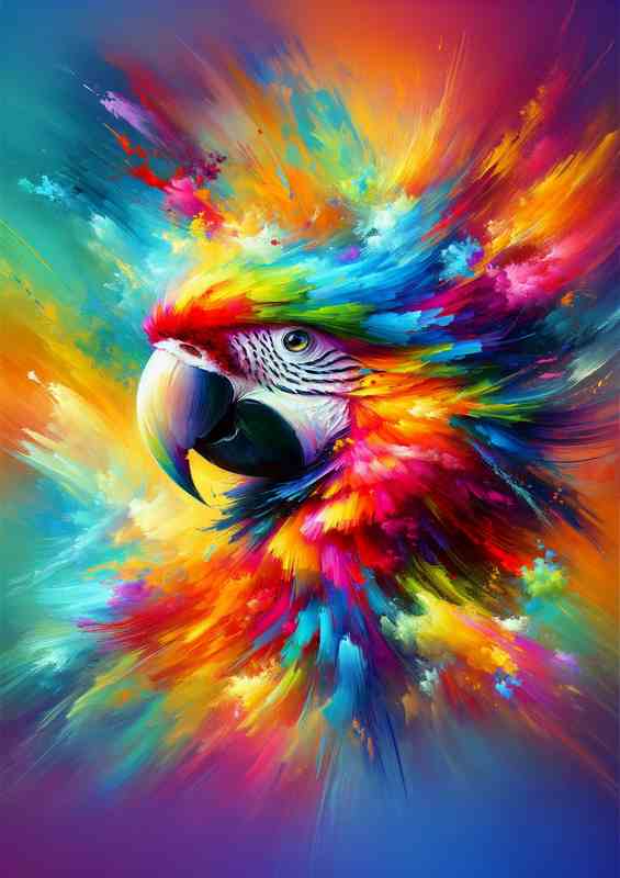 Vibrant Parrot Splendor Abstract Color Explosion | Metal Poster