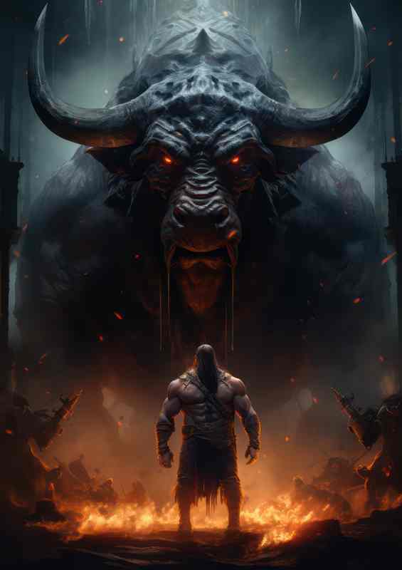 Bull in a fantasy battle vs man | Poster