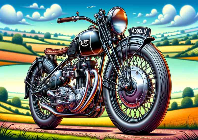 Cartoon Triumph Model H Motorcycle Art A cartoon style | Canvas