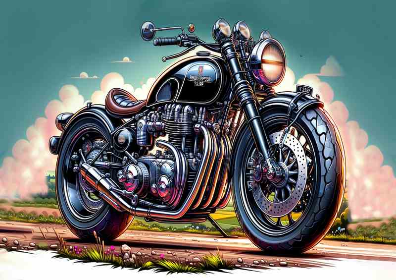 Cool Cartoon Brough Superior SS100 Motorcycle Art Poster