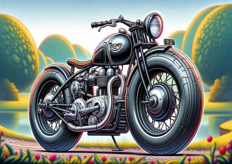 Cool Cart. Triumph Model H Motorcycle Art | Cartoon Style Metal Poster