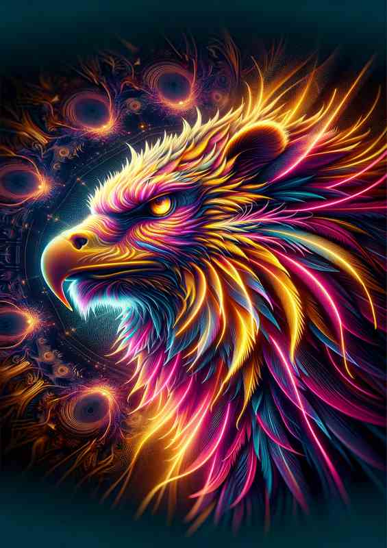A mystical griffin head radiating with brilliant neon colors | Poster