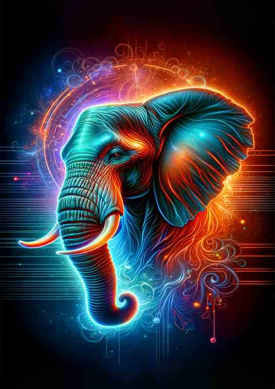 A Magnificent elephants head in neon art majesty and wisdom | Poster