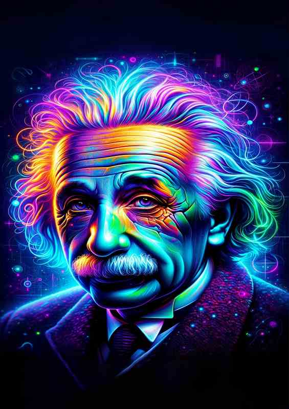 A of Albert Einstein reimagined with vibrant neon colors | Di-Bond