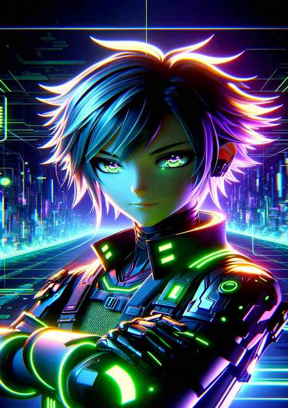A anime character with a sci fi in neon colors | Canvas