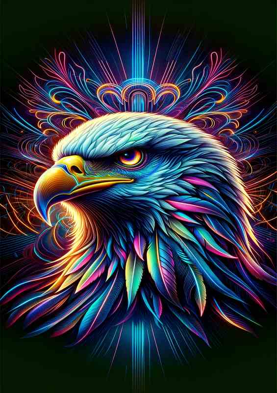 A majestic eagles head in a neon digital art style | Poster
